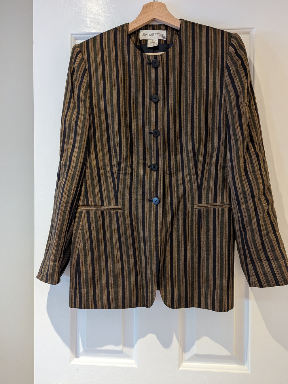 Vintage Jones New York Blazer 90s Grunge Linen Striped Jacket Dark Academia S/M